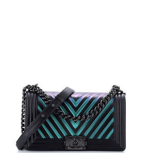 Chanel Old Medium Boy Flap Bag Chevron Painted Calfskin